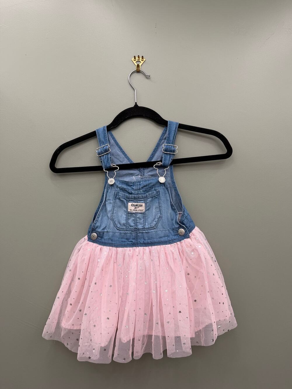 OshKosh B'gosh Toddler Girls Tutu Jumper Dress 2T Pink Tulle Denim Overall Dress